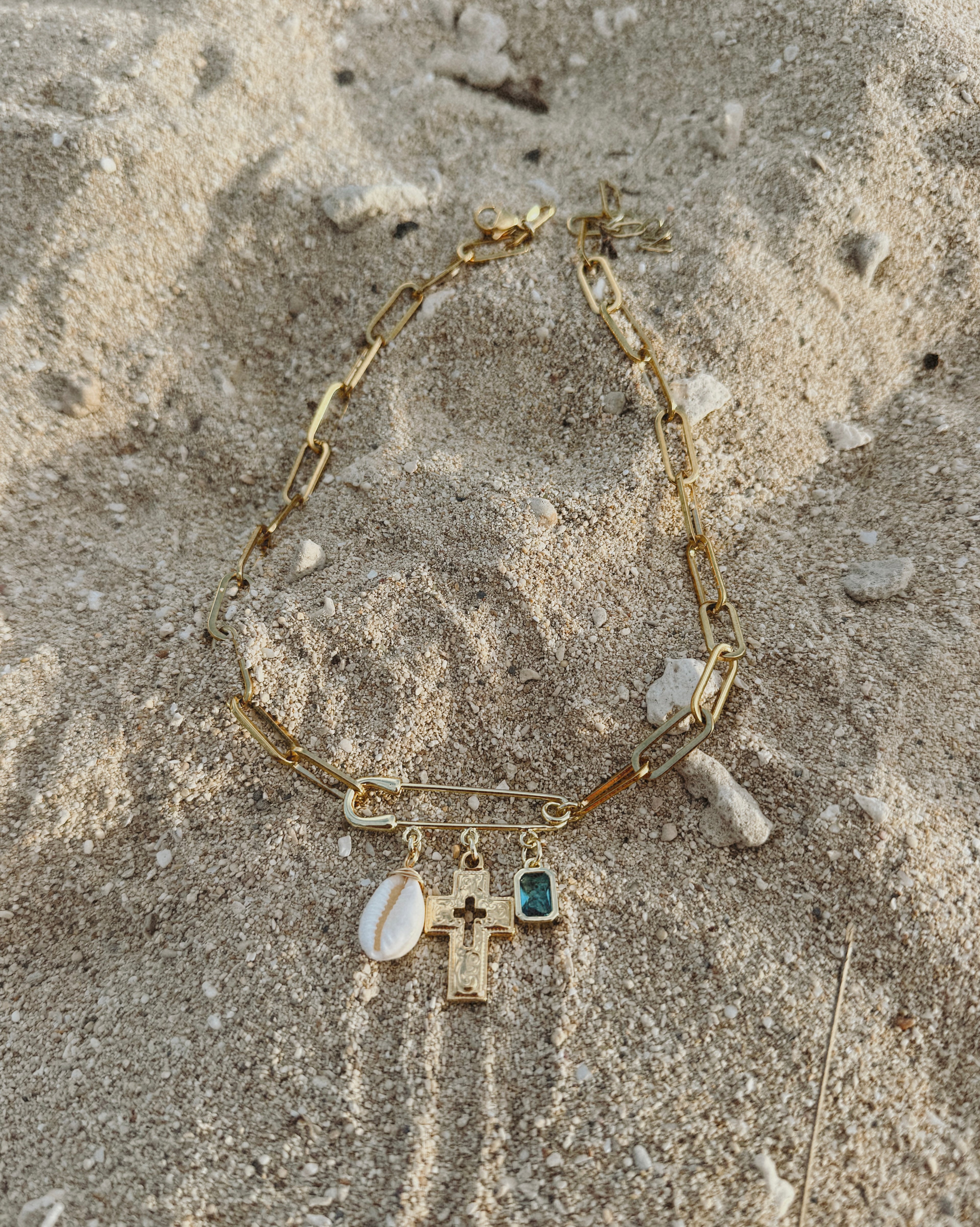 Safety pin charm necklace